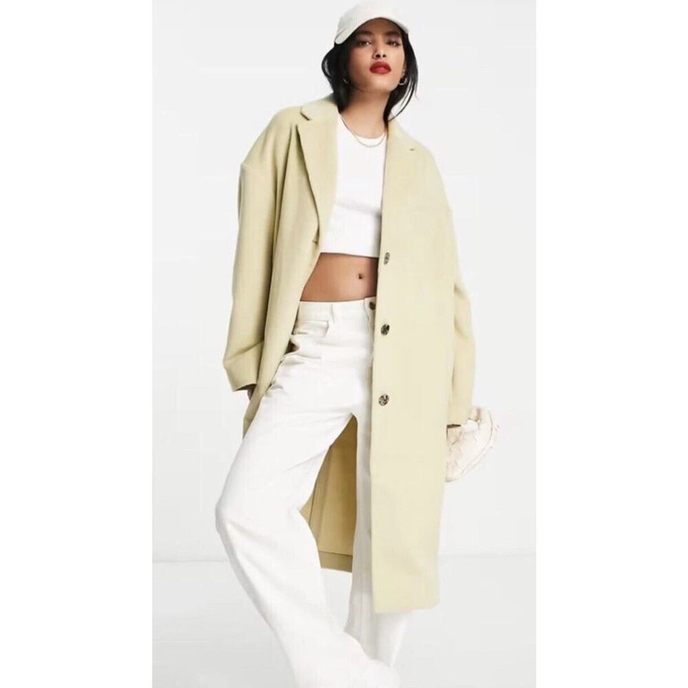 TOPSHOP Coat Women’s 12  Slouchy Longline Button Up Cream Light Yellow